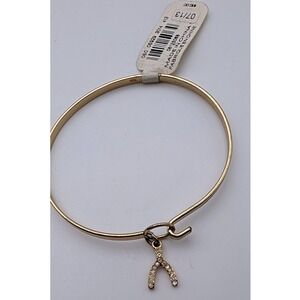 Express Gold Tone Wishbone Pave Crystal Bangle Hook Closure Bracelet NEW